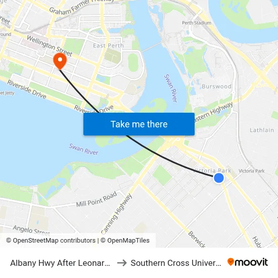Albany Hwy After Leonard St to Southern Cross University map