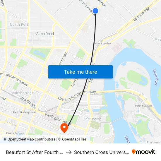 Beaufort St After Fourth Av to Southern Cross University map