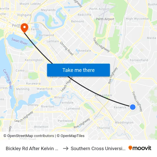 Bickley Rd After Kelvin Rd to Southern Cross University map