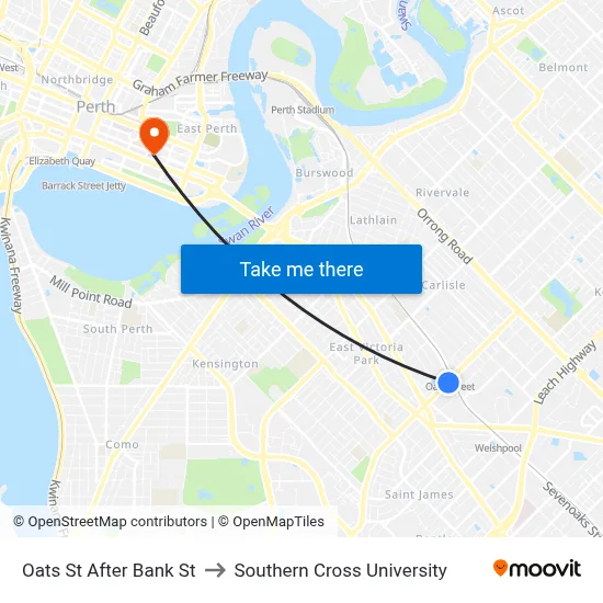 Oats St After Bank St to Southern Cross University map