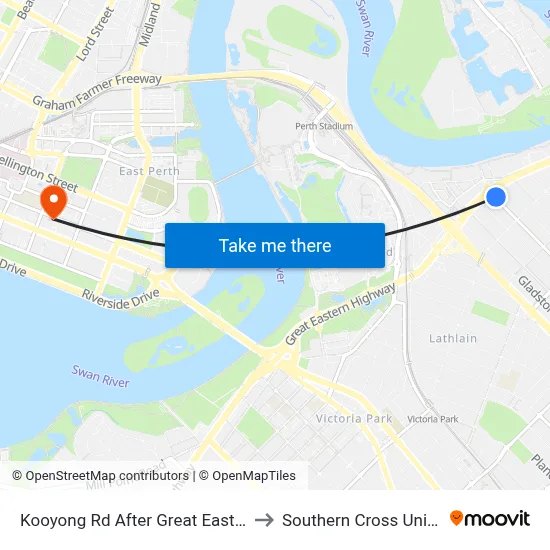 Kooyong Rd After Great Eastern Hwy to Southern Cross University map