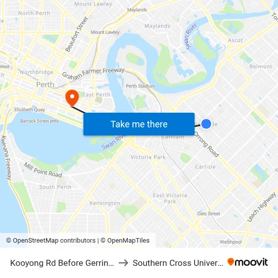Kooyong Rd Before Gerring Ct to Southern Cross University map