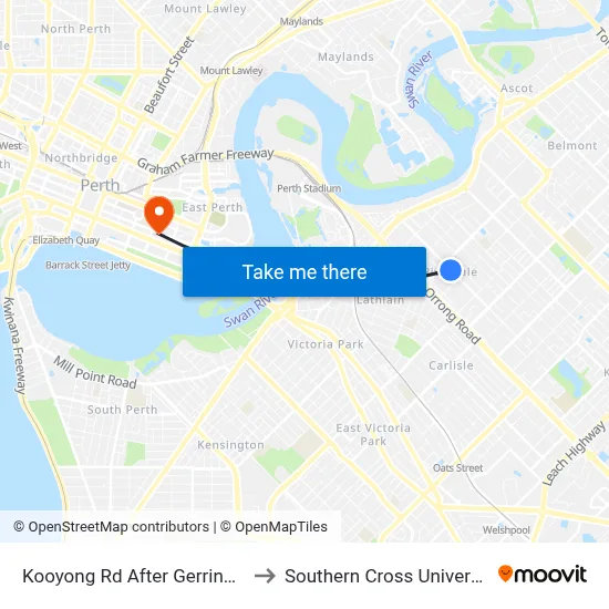 Kooyong Rd After Gerring Ct to Southern Cross University map