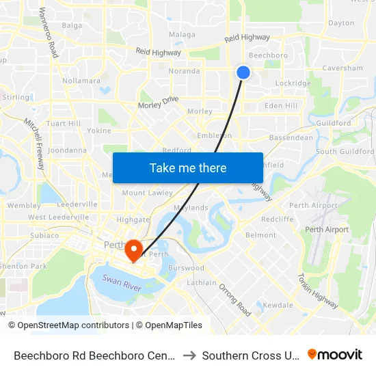 Beechboro Rd Beechboro Central Shop Ctr to Southern Cross University map