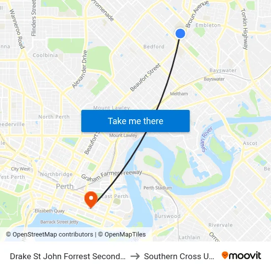 Drake St John Forrest Secondary College to Southern Cross University map