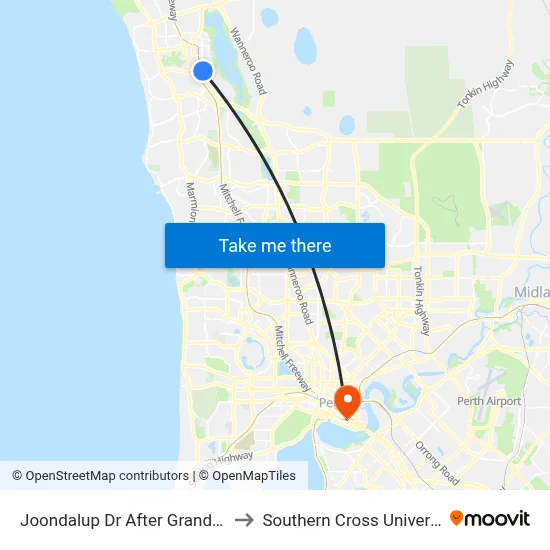 Joondalup Dr After Grand Bvd to Southern Cross University map