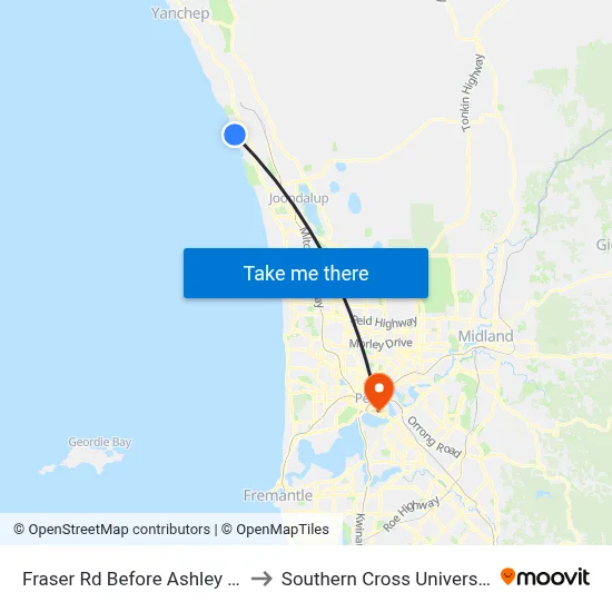 Fraser Rd Before Ashley Av to Southern Cross University map