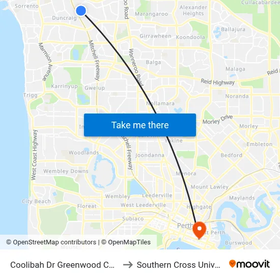 Coolibah Dr Greenwood College to Southern Cross University map