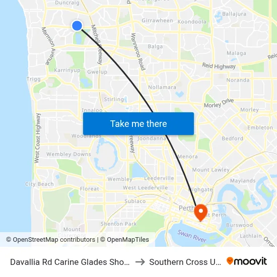 Davallia Rd Carine Glades Shopping Centre to Southern Cross University map