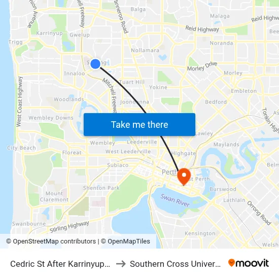 Cedric St After Karrinyup Rd to Southern Cross University map