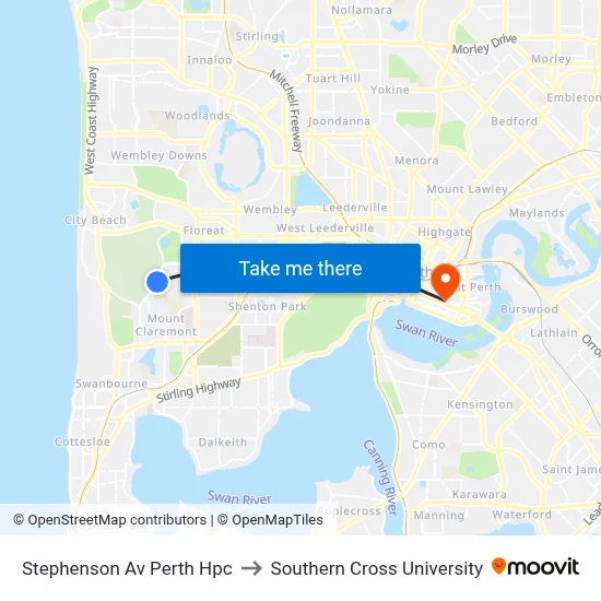 Stephenson Av Perth Hpc to Southern Cross University map