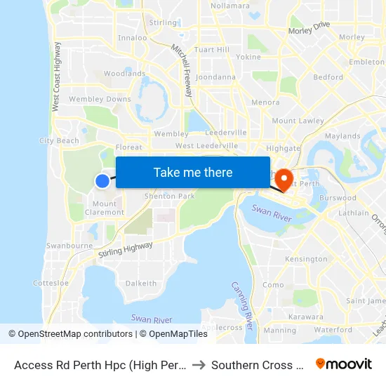 Access Rd Perth Hpc (High Performance Ctr) to Southern Cross University map
