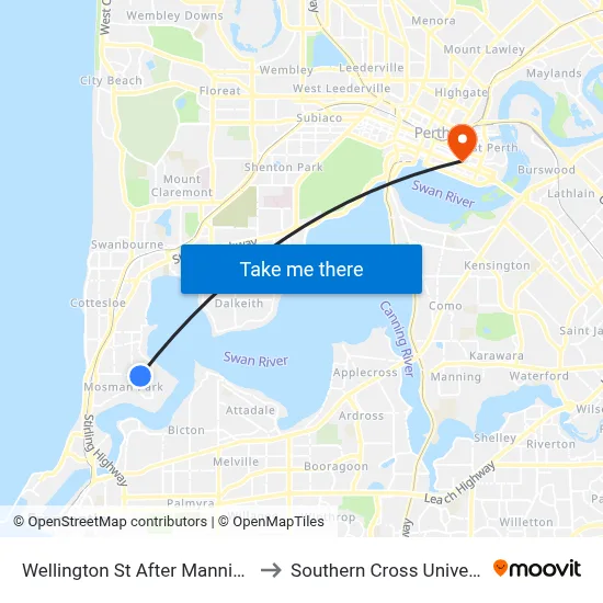 Wellington St After Manning St to Southern Cross University map