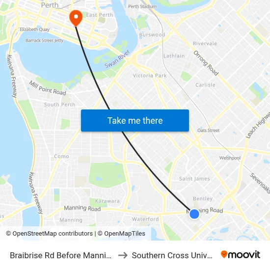 Braibrise Rd Before Manning Rd to Southern Cross University map
