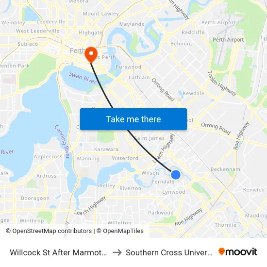 Willcock St After Marmot Wy to Southern Cross University map