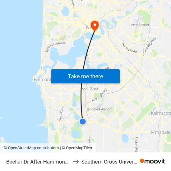 Beeliar Dr After Hammond Rd to Southern Cross University map