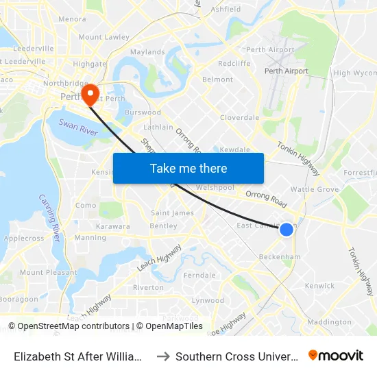Elizabeth St After William St to Southern Cross University map