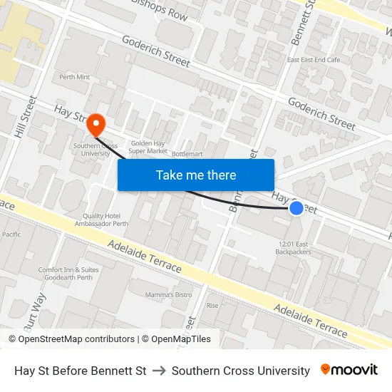 Hay St Before Bennett St to Southern Cross University map
