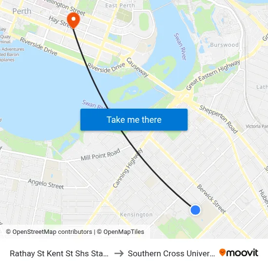 Rathay St Kent St Shs Stand 1 to Southern Cross University map