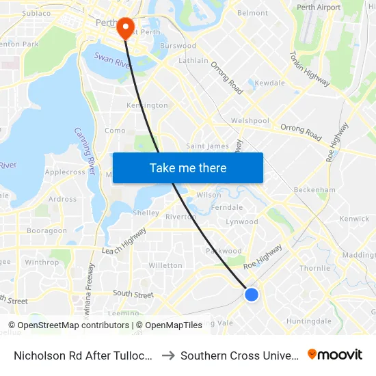 Nicholson Rd After Tulloch Wy to Southern Cross University map