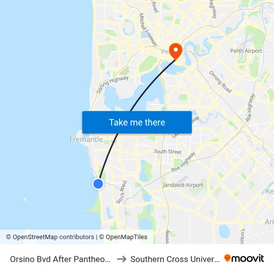 Orsino Bvd After Pantheon Av to Southern Cross University map