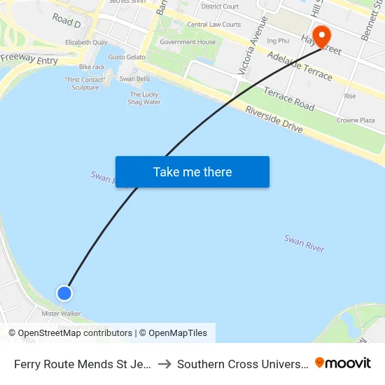 Ferry Route Mends St Jetty to Southern Cross University map