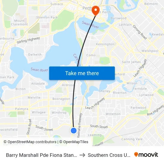 Barry Marshall Pde Fiona Stanley Hospital to Southern Cross University map