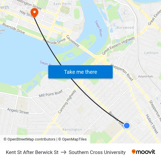 Kent St After Berwick St to Southern Cross University map