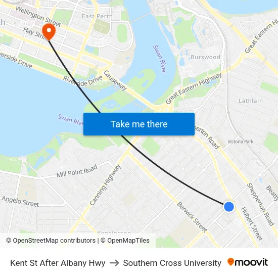 Kent St After Albany Hwy to Southern Cross University map