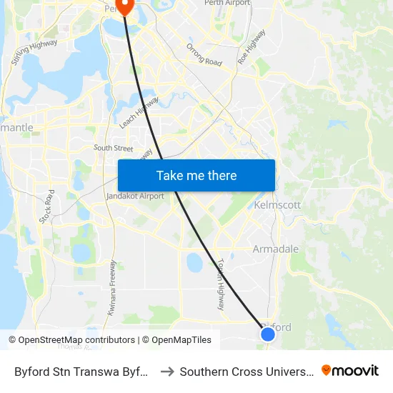 Byford Stn Transwa Byford to Southern Cross University map