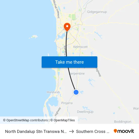 North Dandalup Stn Transwa North Dandalup to Southern Cross University map