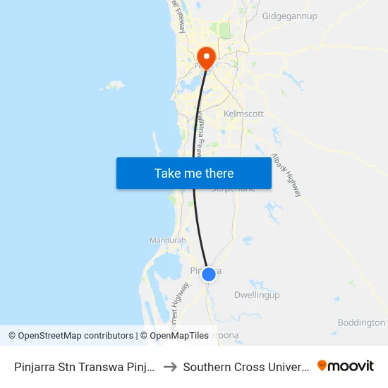 Pinjarra Stn Transwa Pinjarra to Southern Cross University map