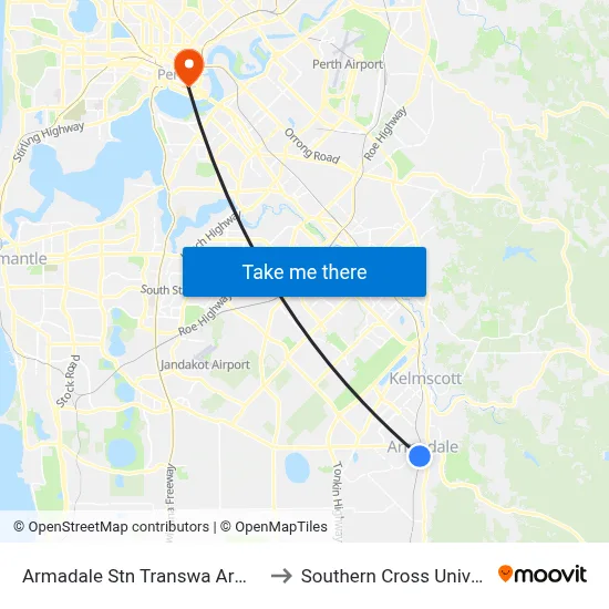 Armadale Stn Transwa Armadale to Southern Cross University map