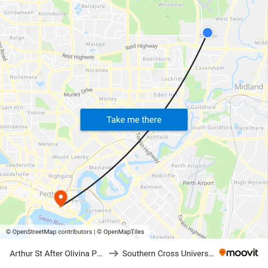 Arthur St After Olivina Pwy to Southern Cross University map