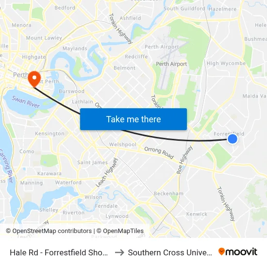 Hale Rd - Forrestfield Shop Ctr to Southern Cross University map
