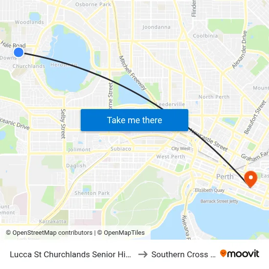 Lucca St Churchlands Senior High School Stand 3 to Southern Cross University map