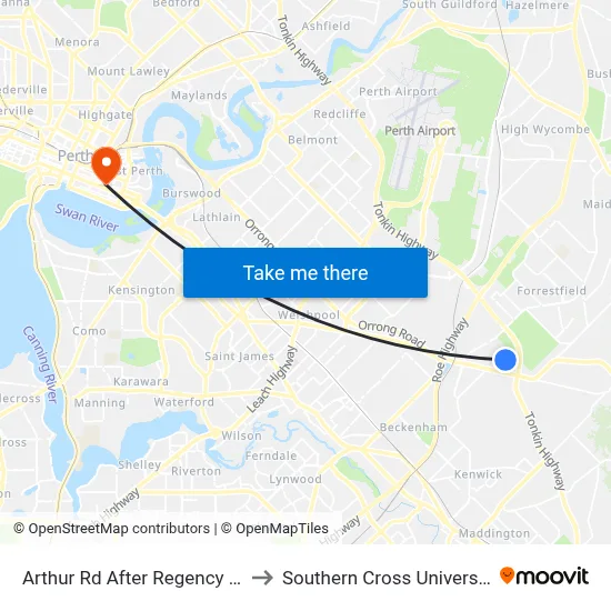 Arthur Rd After Regency Ra to Southern Cross University map