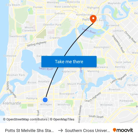 Potts St Melville Shs Stand 2 to Southern Cross University map