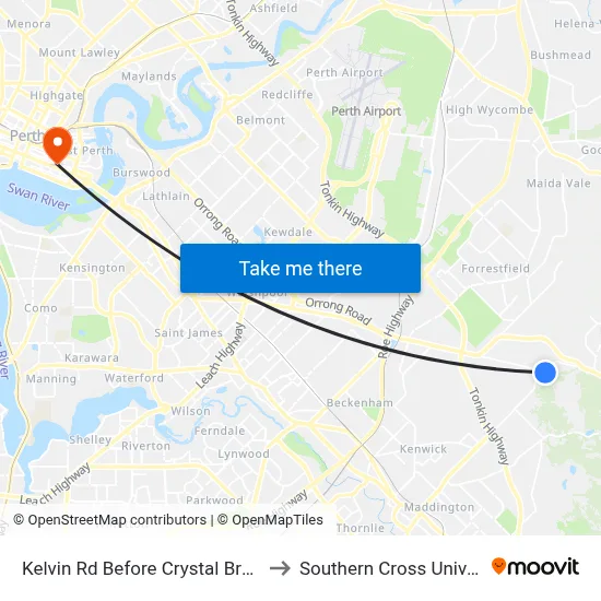 Kelvin Rd Before Crystal Brook Rd to Southern Cross University map