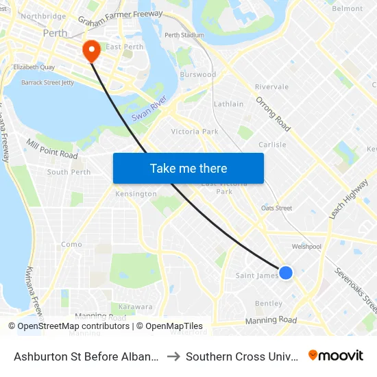 Ashburton St Before Albany Hwy to Southern Cross University map