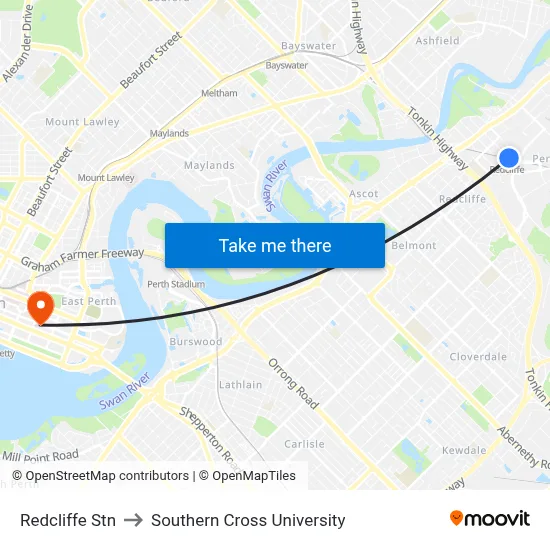 Redcliffe Stn to Southern Cross University map