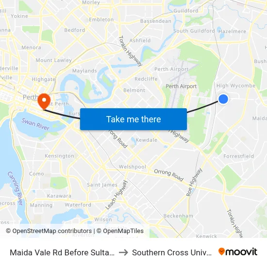 Maida Vale Rd Before Sultana Rd to Southern Cross University map