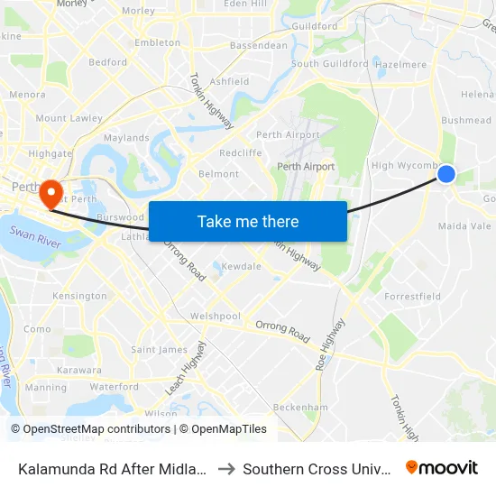 Kalamunda Rd After Midland Rd to Southern Cross University map