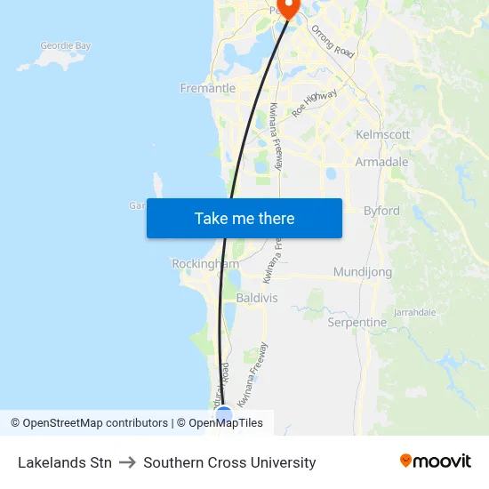 Lakelands Stn to Southern Cross University map