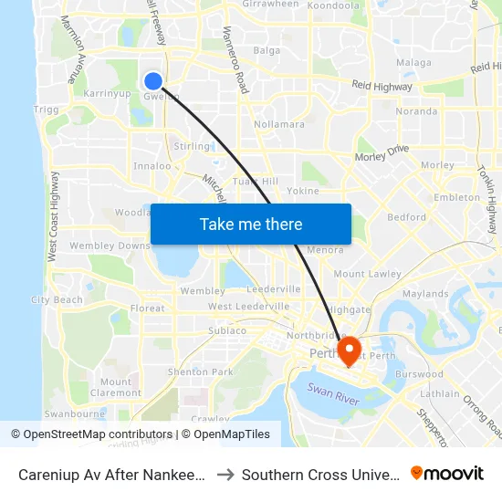 Careniup Av After Nankeen Wy to Southern Cross University map
