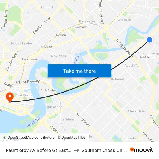 Fauntleroy Av Before Gt Eastern Hwy to Southern Cross University map
