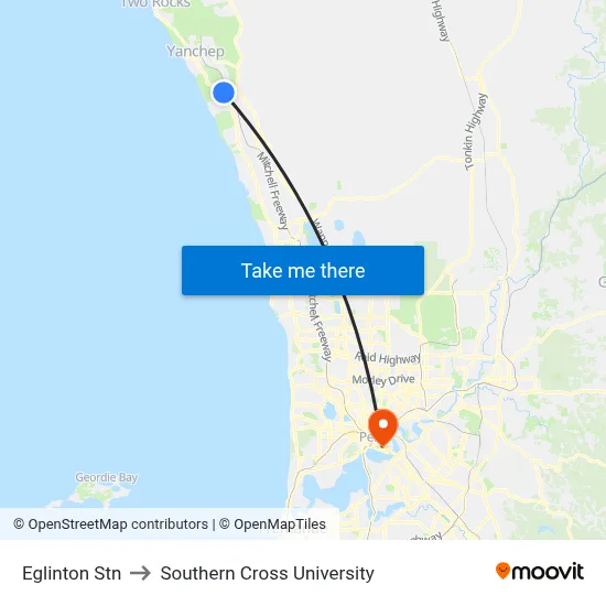 Eglinton Stn to Southern Cross University map