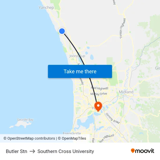 Butler Stn to Southern Cross University map