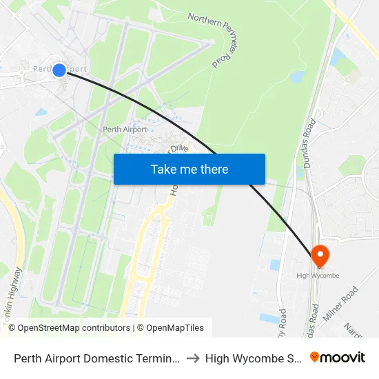 Perth Airport Domestic Terminal T3 T4 to High Wycombe Station map