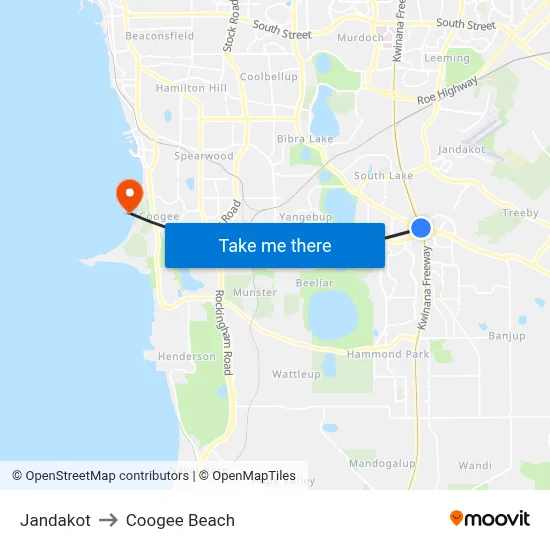 Jandakot to Coogee Beach map